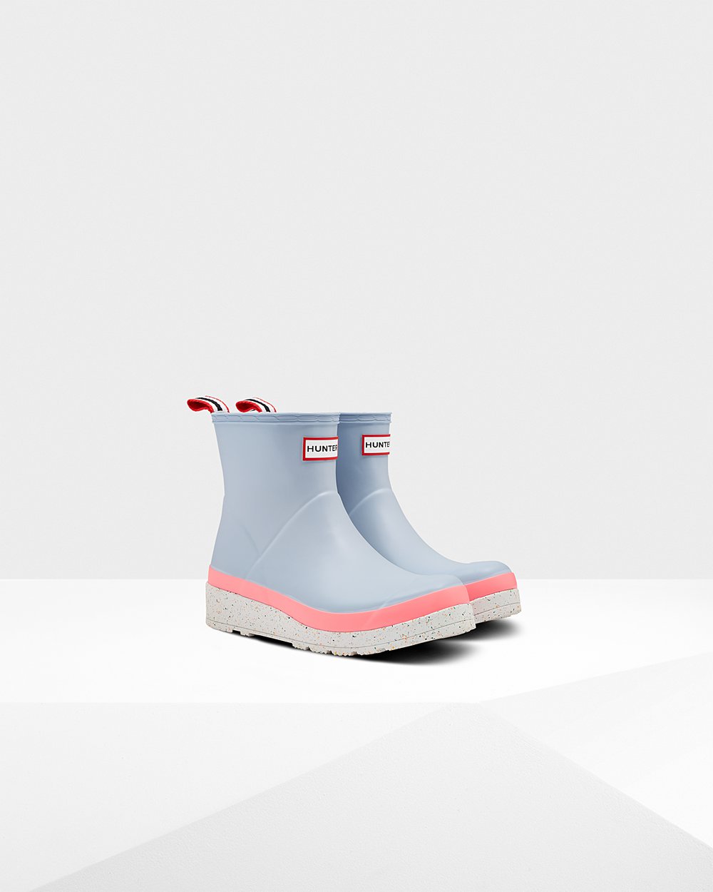 Kalosze Play Damskie - Hunter Original Short Speckle Rain - Szare/Różowe - VWPH-79460